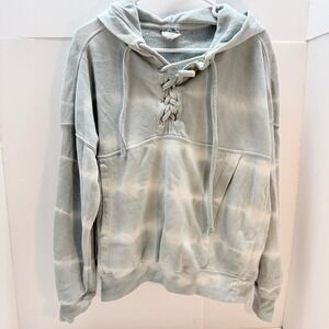 Dreamsicle Blue Grey Tie Dye Lace Up Pullover Hoodie Sweatshirt Small